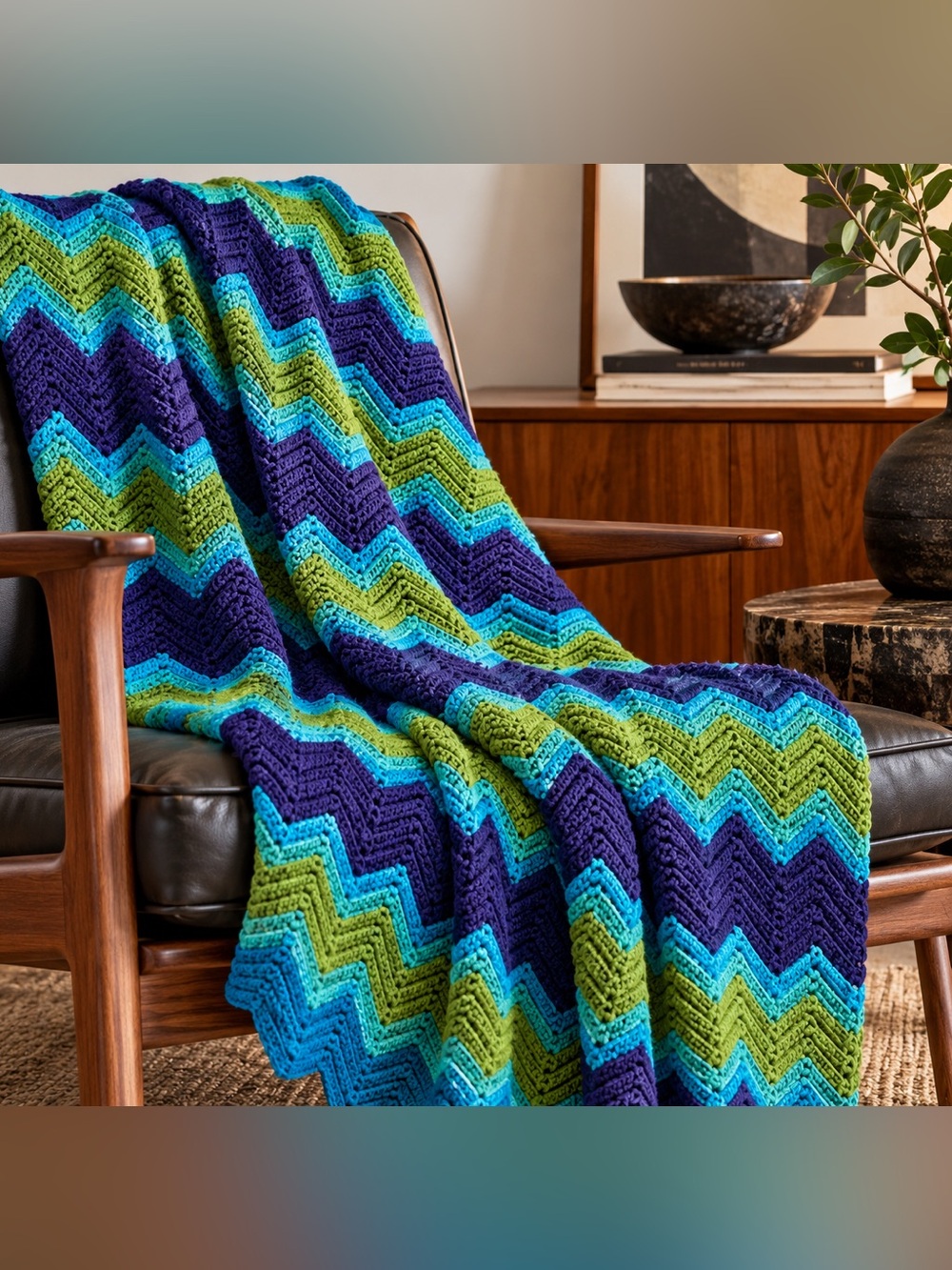 Vintage Handmade Wool Chevron Geometric Afghan Throw Blanket  #08102610